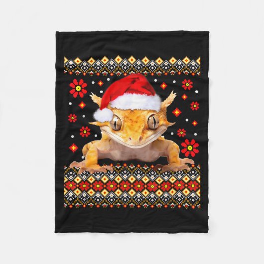 Crested Gecko Ugly Christmas Sweater Fleecedecke (Vorderseite)