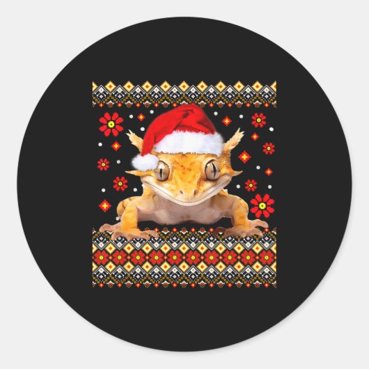 Crested Gecko Ugly Christmas Sweater Runder Aufkleber (Vorderseite)