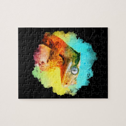 Crested Gecko Watercolor Rainbow Jigsaw Puzzle (Horizontal)