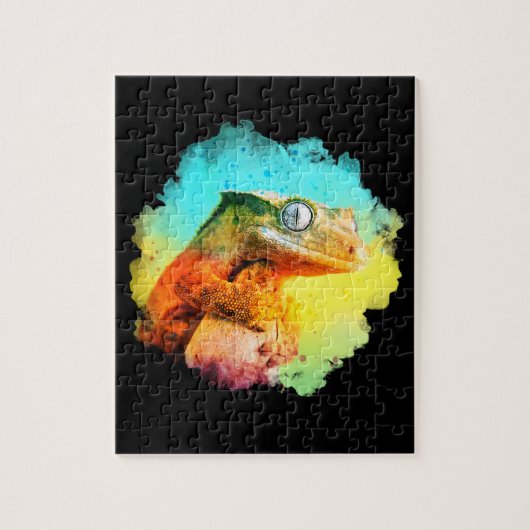 Crested Gecko Watercolor Rainbow Jigsaw Puzzle (Vertikal)