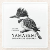 Crested Kingfisher Black & White Glasuntersetzer (Vorderseite)