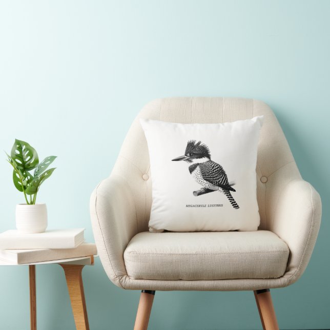Crested Kingfisher Monochrome Throw Pillow Kissen (Stuhl )