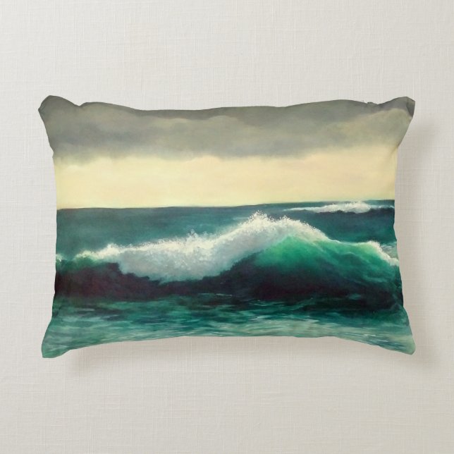 Cresting Wave Seascape Painting, Turbulent Seas Dekokissen (Vorderseite)