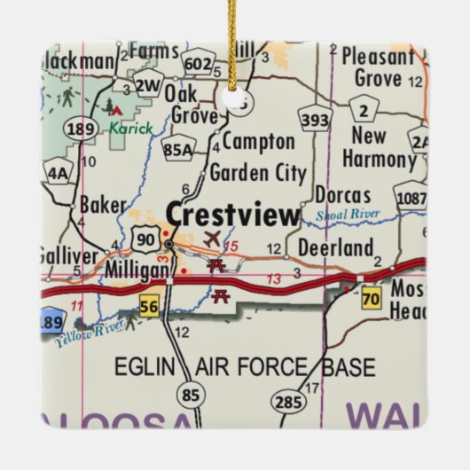 Crestview Florida Karte Keramikornament (Rückseite)