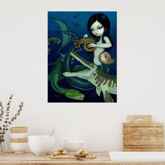 Cretacous Mermaid Dinosaurier Fantasy Art Print Poster (Küche)