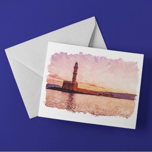 Crete Greece Oil Paint Sunset Art Postkarte