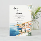 Crete Watercolor Wedding Destination Einladung (Stehend Vorderseite)