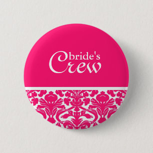 Crew der Hot Pink Damask Bride Button