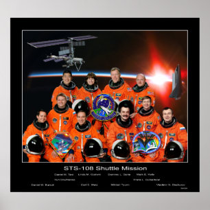 Crew der STS-108-Shuttle-Mission mit ISS-Crew Poster