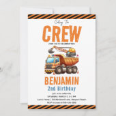 Crew Dump Truck Boy 2. Geburtstag Einladung (Vorderseite)