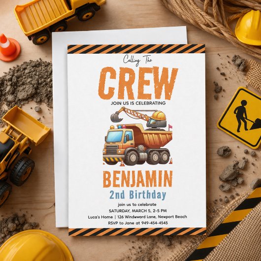 Crew Dump Truck Boy 2. Geburtstag Einladung