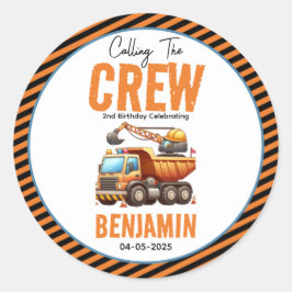 Crew Dump Truck Boy 2. Geburtstag Runder Aufkleber