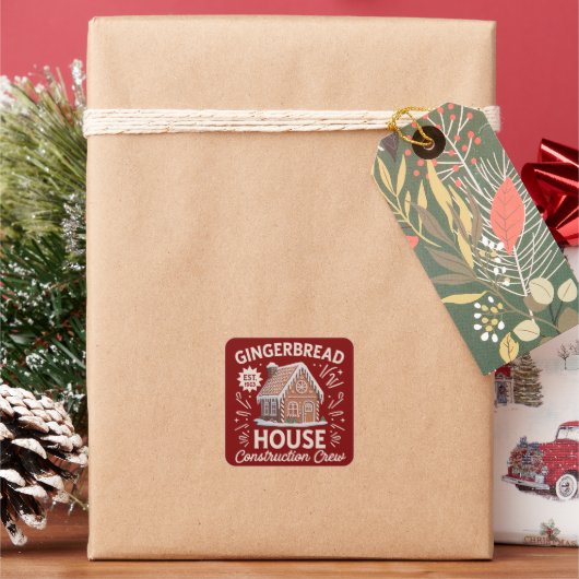 Crew Gingerbrot House Construction Funny Xmas Quadratischer Aufkleber (Feiertag)