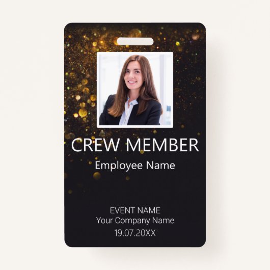 Crew-Member Barcode-Event-Glitzer-Abzeichen Ausweis (Vorderseite)