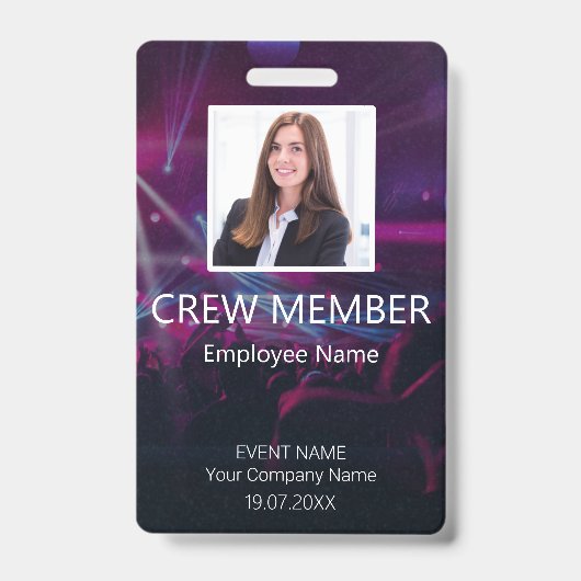 Crew Member QR-Code Lila Abzeichen für Ereignisse Ausweis (Vorderseite)