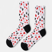 Crew Red and Black Paw Print and Heart Pattern Soc Socken (Linkes Detail)