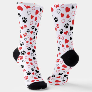 Crew Roter und schwarzer Pfotenabdruck und Herz Mu Socken
