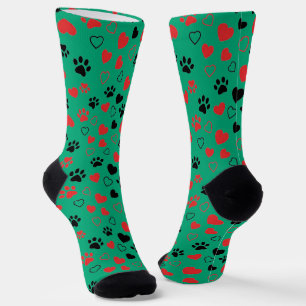 Crew Roter und schwarzer Pfotenabdruck und Herz Mu Socken
