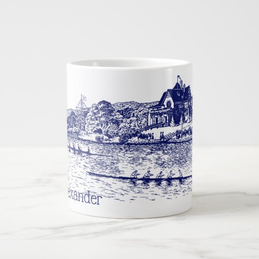 Crew Rowers Rennen mit Boathouse Blue Jumbo-Tasse (Vorderseite)