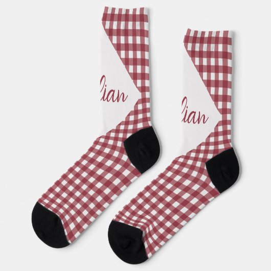 Crew Socken für Rot und Weiß Schachbretter individ (Linkes Detail)