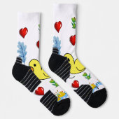 Crew Socken Gelbe Huhn Rote Herzen  (Rechts)
