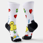 Crew Socken Gelbe Huhn Rote Herzen  (Gewinkelt)