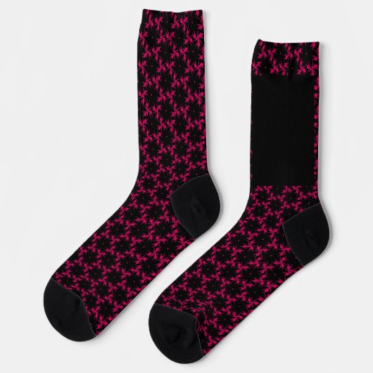 Crew-Socken in Rosa und Schwarz-Blume Socken (Linkes Detail)