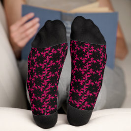 Crew-Socken in Rosa und Schwarz-Blume Socken