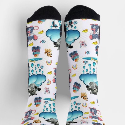 Crew Socken Katze Hund Mäuse Regenbogen Fisch (Oben)