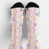Crew Socken Pink & Weiß gestreift bunte Herzen  (Oben)