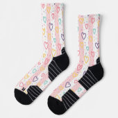 Crew Socken Pink & Weiß gestreift bunte Herzen  (Links)