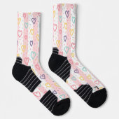 Crew Socken Pink & Weiß gestreift bunte Herzen  (Rechts)