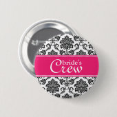 Crew von Fuchsia Damask Bride Button (Vorne & Hinten)