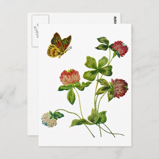 Crewel bestickte irische Klee Postkarte (Vorne/Hinten)