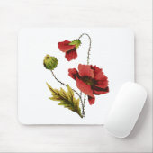 Crewel Embroidery Red Poppy Mousepad (Mit Mouse)
