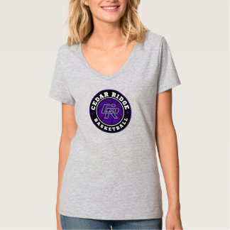 CRHS Basketball-Logo - Ladys Gray V-Neck T-Shirt