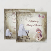 Crib & Pink Snowman Holiday Baby Dusche Einladung (Vorne/Hinten)