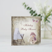 Crib & Pink Snowman Holiday Baby Dusche Einladung (Stehend Vorderseite)