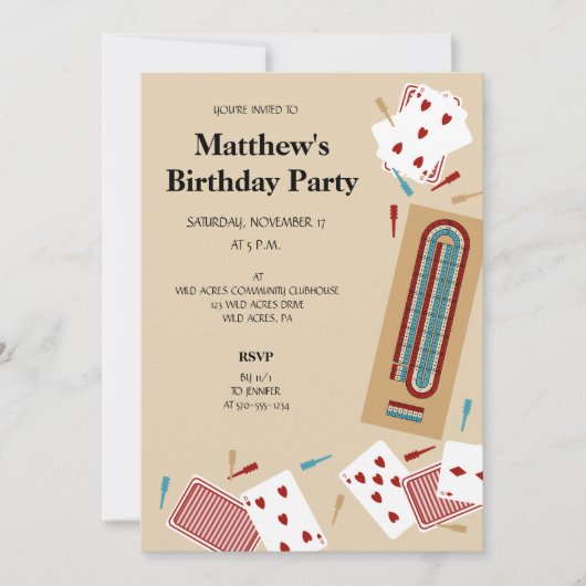 Cribbage Board Game Party Einladung (Vorderseite)