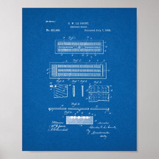Cribbage Board Patent - Blueprint Poster (Vorne)