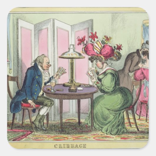 Cribbage, veröffentlicht von Thomas McLean, London Quadratischer Aufkleber (Vorderseite)