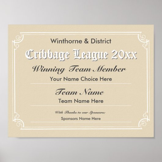 Cribbbage Competition Certificate Poster (Vorne)