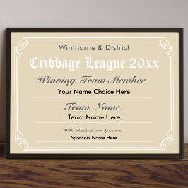 Cribbbage Competition Certificate Poster