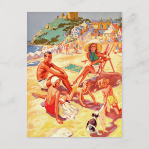 Criccieth Beach, Wales, Familie, Urlaub, Vintag Postkarte