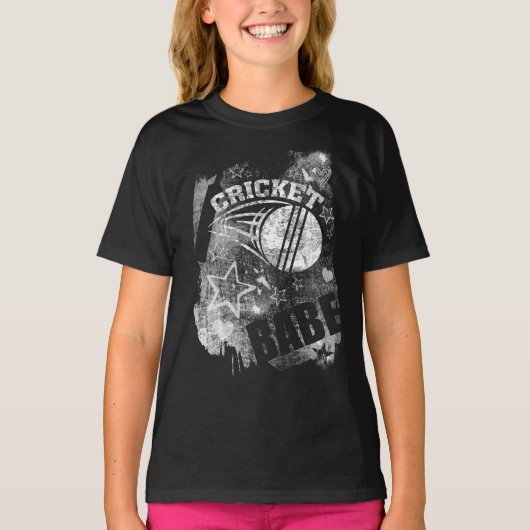Cricket Babe, Black Grunge Cricket T-Shirt (Vorderseite)
