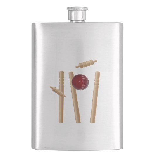 Cricket Ball Hitting Stumps, klassische Hip Flask Flachmann (Vorderseite)