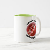 Cricket Ball & Kleiner Text LIME GRÜN 11oz Custom Zweifarbige Tasse (VorderseiteRechts)