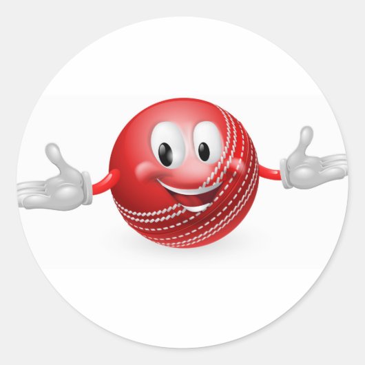 Cricket Ball Mascot Runder Aufkleber (Vorderseite)