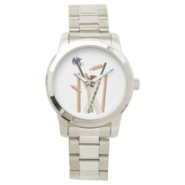 Cricket Ball und Stumps, Armbanduhr (Vorderseite)