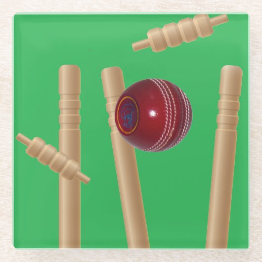 Cricket Ball und Stumps, Glasuntersetzer (Vorderseite)